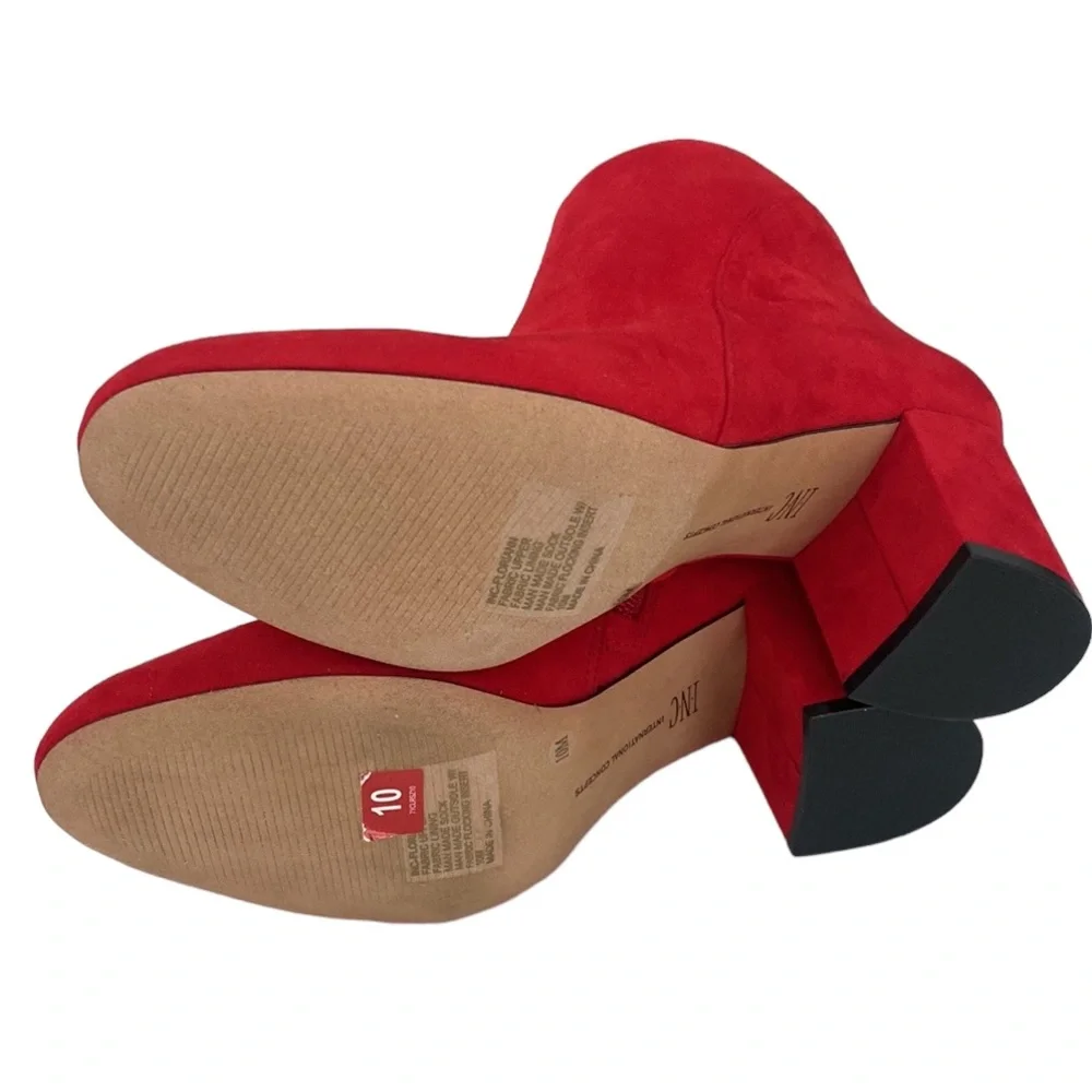 INC. Floriann Red Faux Suede Block Heel Booties